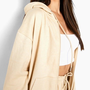 Sweat à capuche surdimensionné en coton uni zippé pour femme, vêtement unisexe en vrac, couleur unie - Product Image 3