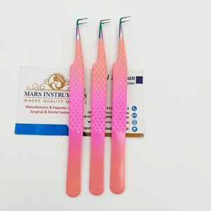Pinzas de pestañas de Punta puntiaguda de acero inoxidable delgadas de 90 grados para extensiones de pestañas Etiqueta privada Color rosa - Product Image 6
