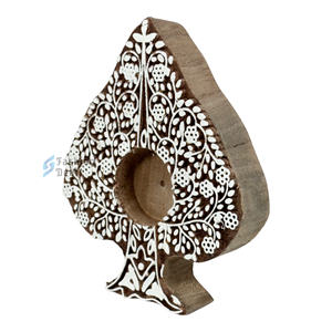 Wooden Paan Shape Handmade Eco-Friendly 2 Color Print <b>Tealight</b> <b>Holder</b> (Without <b>Tealight</b> Candle) Rajasthan Festival Gifting - Product Image 3