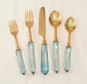 Juego de cubiertos con espejo de acero artesanal H.M.A con asas de resina para Decoración de mesa, cubiertos modernos para regalo de cocina y comedor - Product Image 1