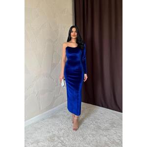 Robe fourreau asymétrique Saks avec strass et bretelles, taille naturelle, vente en gros - Product Image 5