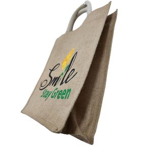 Bolso de compras de yute reutilizable plegable natural reciclado ecológico impreso con logotipo personalizado - Product Image 2