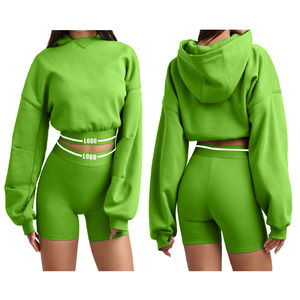 Ensemble 2 pièces pour femmes Quickdry Lightweight Breathable Customized Logo Printing Streetwear Women's Set Hoodie and Shorts Set - Product Image 6