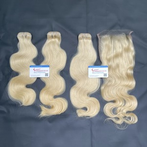 Extensions de cheveux vierges vietnamiens 100% double drawn, ondulés naturels, couleur blonde, en trame - Product Image 6
