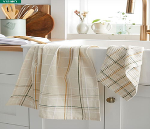 Serviette de cuisine élégante en crème avec un motif à carreaux de fenêtre délicat. Classique. Disponible à prix de gros. - Product Image 1