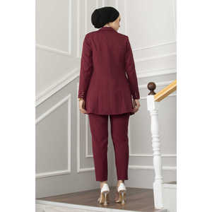 Burgundy Handkerchief Collar Detail Hijab Set with <b>Button</b> Decoration - Product Image 6