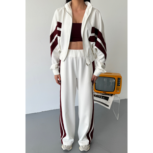 White Tracksuit <b>Set</b> with Thick Black Stripes <b>on</b> Sides - Product Image 5