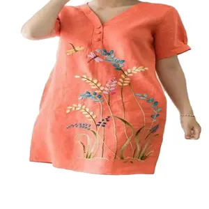 Trang Phục Sang Trọng Đầm Đi Biển Boho Cho Nữ Đầm Maxi Tay Dài Thêu Hoa Màu Trắng Đầm Cotton Lanh Mùa Hè Ngoại Cỡ