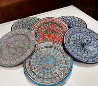 Ensemble d'assiettes à dîner en céramique marocaine faites à la main, assiettes en poterie peintes à la main, mur d'art marocain