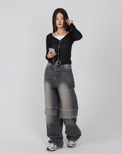 Pantalones Vaqueros Anchos de Pierna Ancha para Mujer HOOR, con Parche en la Rodilla y Tirantes en la Espalda, Elegantes, Casuales, Modernos, para Uso Diario, 2 Colores - Product Image 1