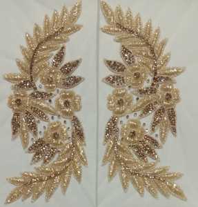 Parche de encaje con cuentas hecho a mano al por mayor con diamantes de imitación y perlas Lentejuelas Adorno de ropa para vestidos de novia y vestidos de noche - Product Image 6