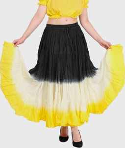 Wevez, conjunto de falda con tinte tribal ATS de 25 yardas para mujer, Top corto de lona de algodón negro/amarillo, patrón teñido liso - Product Image 1