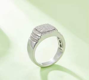 Anillo de compromiso y Bodas de circonita cúbica clásica para hombre, oro blanco de 18 quilates y plata 925 chapada en rodio para aniversarios y fiestas - Product Image 3