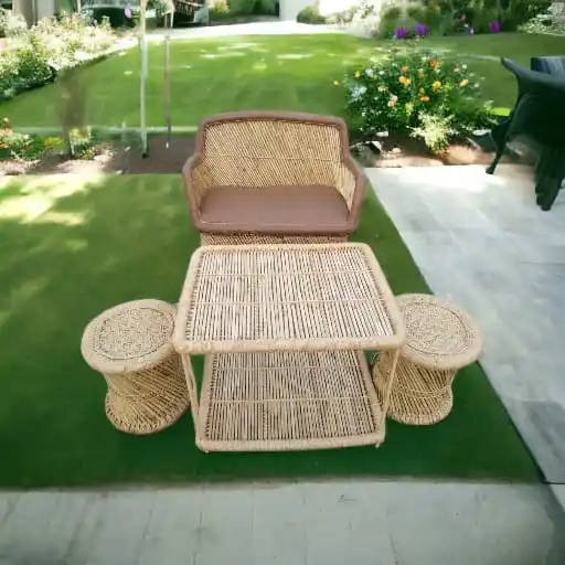 Набор для подлокотника из ротанга в классическом и роскошном стиле со столом, из бамбука, для сада, гостиной, балкона, диван из бамбукового тростника