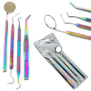 Ensemble d'hygiène dentaire multicolore arc-en-ciel Pince en coton miroir en acier inoxydable Explorer Outils de soins bucco-dentaires pour humains et animaux de compagnie - Product Image 6