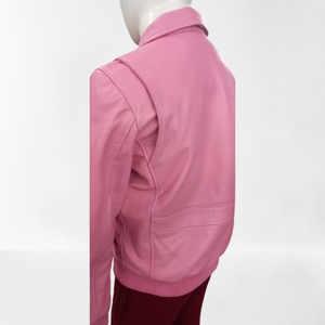 Light Weight Pink Leather <b>Jacket</b> Durable Casual Plain Windproof Pure Leather <b>Jacket</b> With Two Front Pockets. - Product Image 5