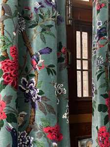 Vintage Style Velvet <b>Curtain</b> Sage Green Bird Prin Boho <b>Drapes</b> Cotton Luxury Cotton Velvet Vintage Style Home Decor Cotton Luxury - Product Image 5