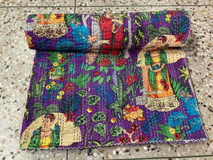 RED Tropicana <b>Kantha</b> Quilt Vintage <b>Kantha</b> Quilt Cotton Bedding Bedspread Decorative Blanket Handmade <b>Kantha</b> <b>Throws</b> Wholesale OEM - Product Image 4