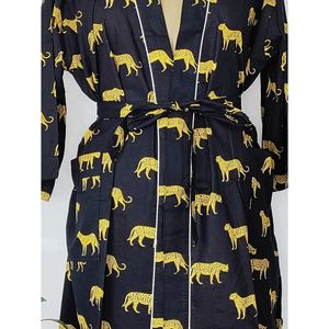Pure Cotton Handprinted Elegant Black Yellow Leopard Animal <b>Beach</b> Coverup Summer Kimono Comfortable Maternity Mom <b>Robe</b> ODM - Product Image 3