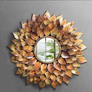 Our New Aged Brass Color & Leaf Pattern <b>Mirror</b> With Circular Frame Wall <b>Mirror</b> a Uniquely Designed <b>Mirror</b> for <b>Bathroom</b> & Bedroom - Product Image 1