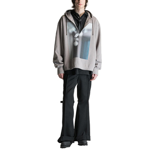 Sweat à capuche gris pour homme de haute qualité, à épaules tombantes, vintage, surdimensionné, en molleton français, avec imprimé graphique, manches longues - Product Image 4