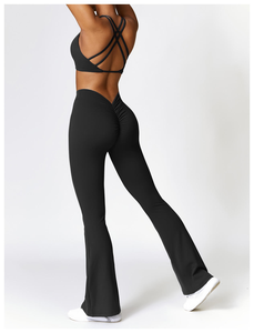 Vente en gros ensemble de yoga cousu avec logo personnalisé soutien-gorge élastique croisé dans le dos long legging course à pied gym fitness ensembles deux pièces pour femmes - Product Image 6