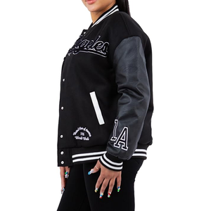 Chaqueta Universitaria para Mujer, Negra, con Bordado LA, Manga Larga, Cuello Camisero, Material de Poliéster, para Otoño - Product Image 2