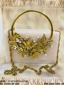 Bolso de noche de resina de lujo de diseñador hecho a mano, bolso de mano nupcial, acentos de diamantes de imitación, estilo de moda, bolso de boda, caja, monedero Acrílico - Product Image 2