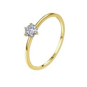 Vente flash Bague minimaliste en argent sterling S925 plaqué or 18 carats avec six griffes de diamant, bague de fiançailles et de promesse pour femmes - Product Image 1