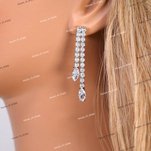 Ensemble de collier en argent avec diamant moissanite, collier long à pendentif, élégant collier en forme de Y pour femmes, look de mariée - Product Image 3