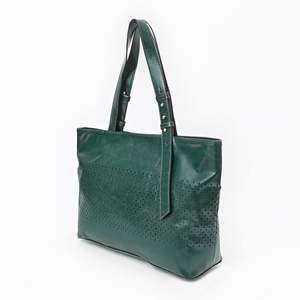 Sac à main fourre-tout en cuir véritable perforé vert forêt sacs fourre-tout pour dames résistants à l'eau à la mode avec velours côtelé PU - Product Image 6