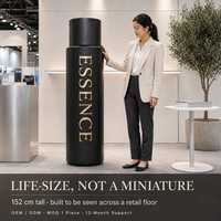 Bouteille cosmétique géante factice sur mesure, taille réelle 1,52 m (5 pieds) de hauteur, accessoire de présentation en acrylique pour vitrine de magasin de luxe