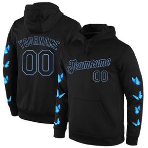 Directo industria venta al por mayor 3D bordado personalizado cosido Negro-azul claro 3D mariposa deportes pulóver Sudadera con capucha - Product Image 1