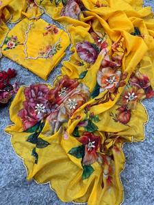 Meilleure vente Saree indien en soie Tebby traditionnel classique avec un beau travail manuel à imprimé floral en bordure et un chemisier Saree fantaisie - Product Image 3