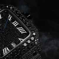Montre-bracelet analogique classique de luxe 41 mm en acier inoxydable noir, cadran carré, moissanite VVS, charme hip-hop, mouvement Eta