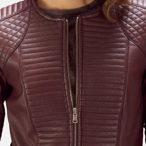 Vintage Look Women <b>Leather</b> Jacket with Cotton Lining Classic Design Windproof & Breathable Durable Outerwear for Retro <b>Outfits</b> - Product Image 3