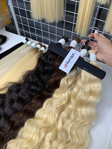 2024 Venta caliente Super doble dibujado Natural ondulado liso Rubio Color extensiones de cabello de alta calidad a granel 60 - Product Image 3