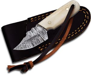 2025 gran oferta personalizado Damasco cuchillo de hoja fija hecho a mano Bushcraft y cuchillo para desollar con estuche de cuero OEM Drop Shipping - Product Image 1