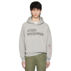 Vente en gros Plateau de peinture Sweat à capuche affligeant pour les mains Gris ample délavé Poids lourd 500 g/m² French Terry survêtement pour homme - Product Image 3