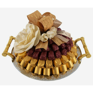 Plateau en métal argenté de qualité supérieure avec poignée florale dorée Plateau à chocolat Design unique Présentoir à desserts et bonbons au chocolat en vente - Product Image 5