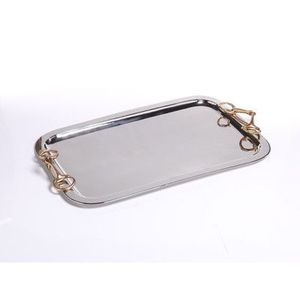 Bandeja oblonga dorada texturizada con borde de escarcha con asas Titan Lighting Gold Twig Handle Bandeja decorativa artesanal de metal diferente - Product Image 4