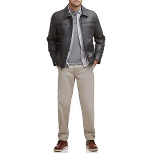 Veste à capuche à col montant Vintage en cuir véritable noir pour hommes classiques pour l'automne imperméable respirant avec logo avant - Product Image 6