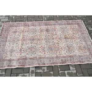 Alfombra Turca de Lana con Borde Rosa Vintage, 3.8x6.7 pies (117x204 cm) - Product Image 3