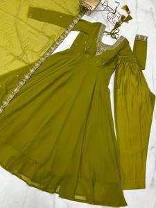 Nặng tinh khiết mềm Fox <span class=keywords><strong>georgette</strong></span> anarkali kurti thiết lập với ưa thích thêu jari làm việc và đính cườm Ấn Độ truyền thống bên mặc váy - Product Image 6