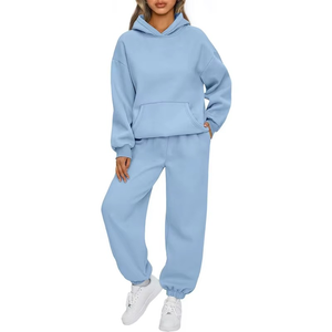Ensemble de vêtements de sport pour femmes en deux pièces décontractées pour l'automne et l'hiver, sweat-shirt à capuche et pantalon, tissu mémoire, coupe ajustée, logo sur le devant - Product Image 3