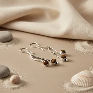 Boucles d'oreilles pendantes en argent 925 pour femmes, œil de tigre, bijoux fantaisie, cadeau - Product Image 2