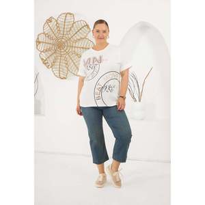 RMG <b>Beat</b> Move Plus Size Printed Cotton <b>T</b>-<b>Shirt</b> for Women - Comfortable Ecru Oversized Knit Top - Product Image 6