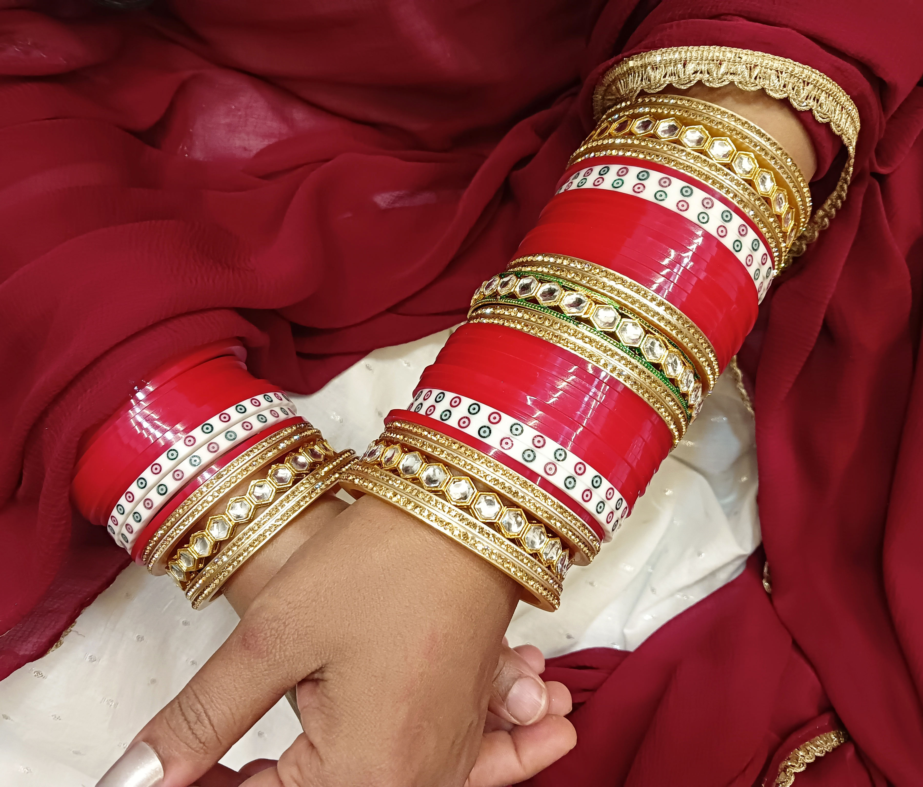 High Quality Bridal Bangles Set for Women Acrylic Kundan Rhinestone Crystal  Punjabi Chuda for Wedding Bridal Dulhan Chura Bangle