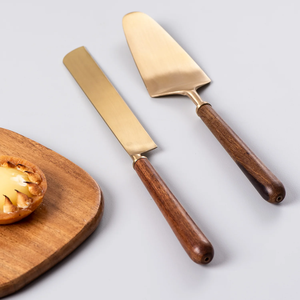 Ensemble de serveur de gâteau avec manche en bois couteau à dessert en acier inoxydable outil de cuisine élégant pour la cuisson des gâteaux de mariage d'anniversaire - Product Image 6