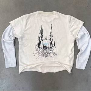 Top vente Hip Hop T-shirt hommes impression français éponge coton surdimensionné vêtements en vrac hommes gaufré manches MS-TS-026 - Product Image 3